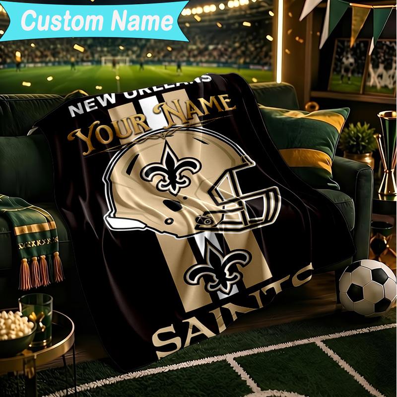 1PC Custom Name Blanket Orleans Saints Flannel blankets Patterns Throw Blanket All-Season Soft Gift for Couch, Bed, Camping, Birthday gifts
