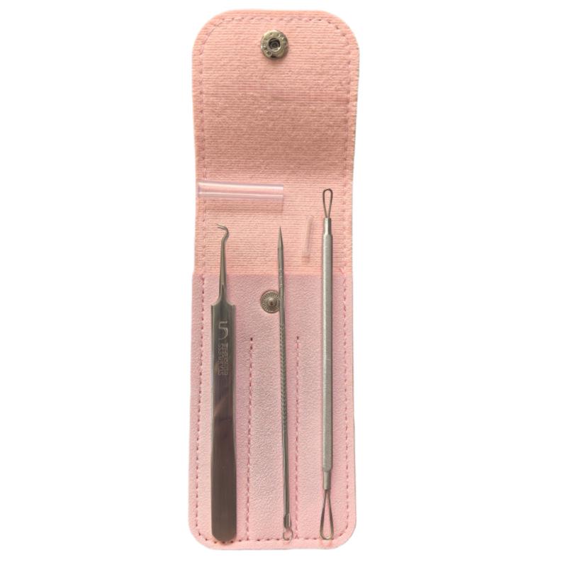 Stainless Steel Acne Extractor Set: Ultra-Fine, Ultra-Sharp Three-Piece Tool for Blackhead and Pimple Removal