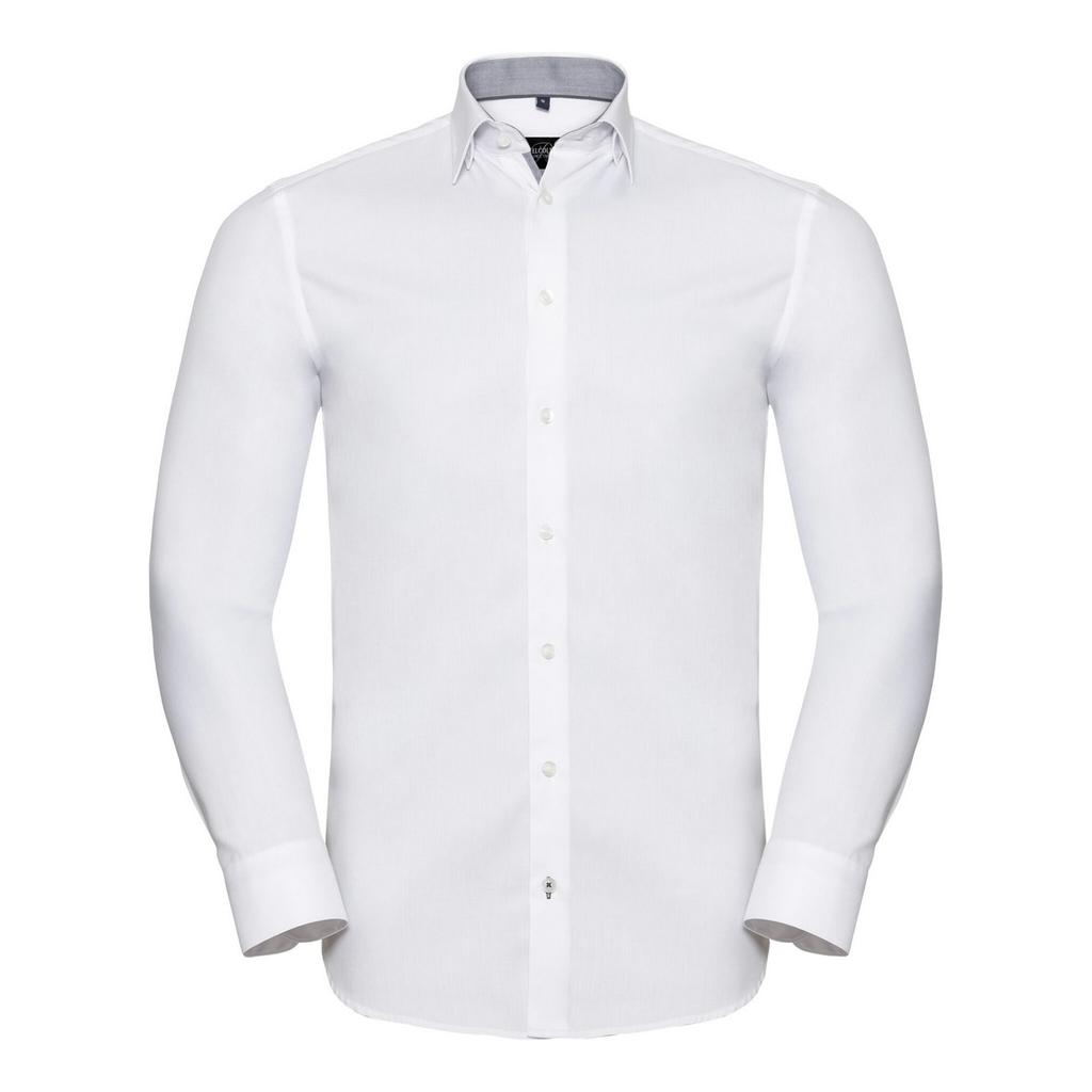 Russell Collection Mens Contrast Herringbone Tailored Formal Shirt