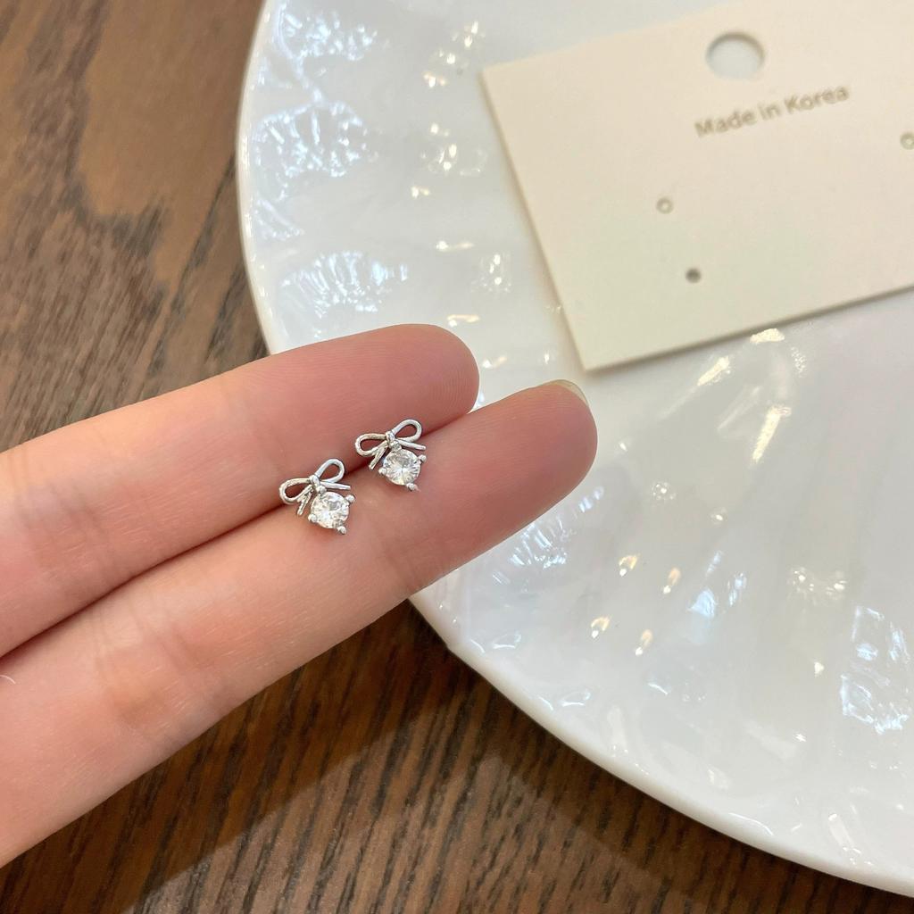Mini Small Delicate Bow Zircon Earrings Temperament Fashionable Versatile Stud Earrings for Women To Sleep Free of Charge
