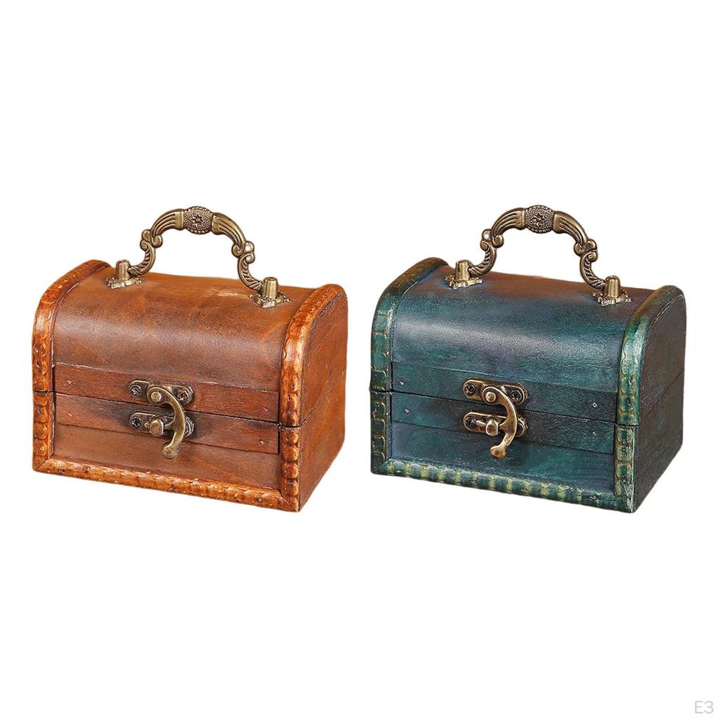 Antique Treasure Chest Box ,Handcrafted Piggy Bank with Lock Portable ,Jewelry Organizer
