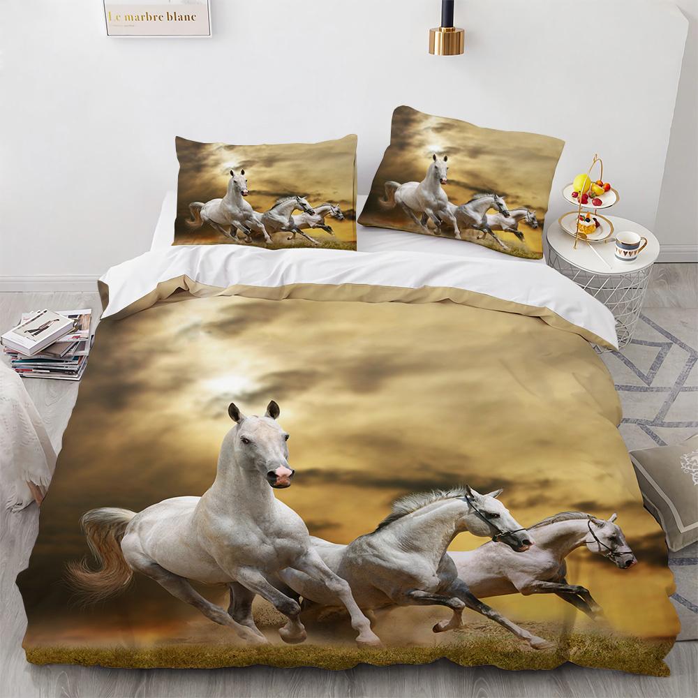 Steed Duvet Cover Set Fire Water Horse Wild Animals Comforter Cover Wildlife Bedding Set King Full Size for Kids Boys Girls Teen