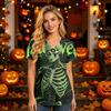 Women V Neck Short Sleeve Top with Pockets Halloween Theme Printed Scrub Shirt for Healthcare Professionals