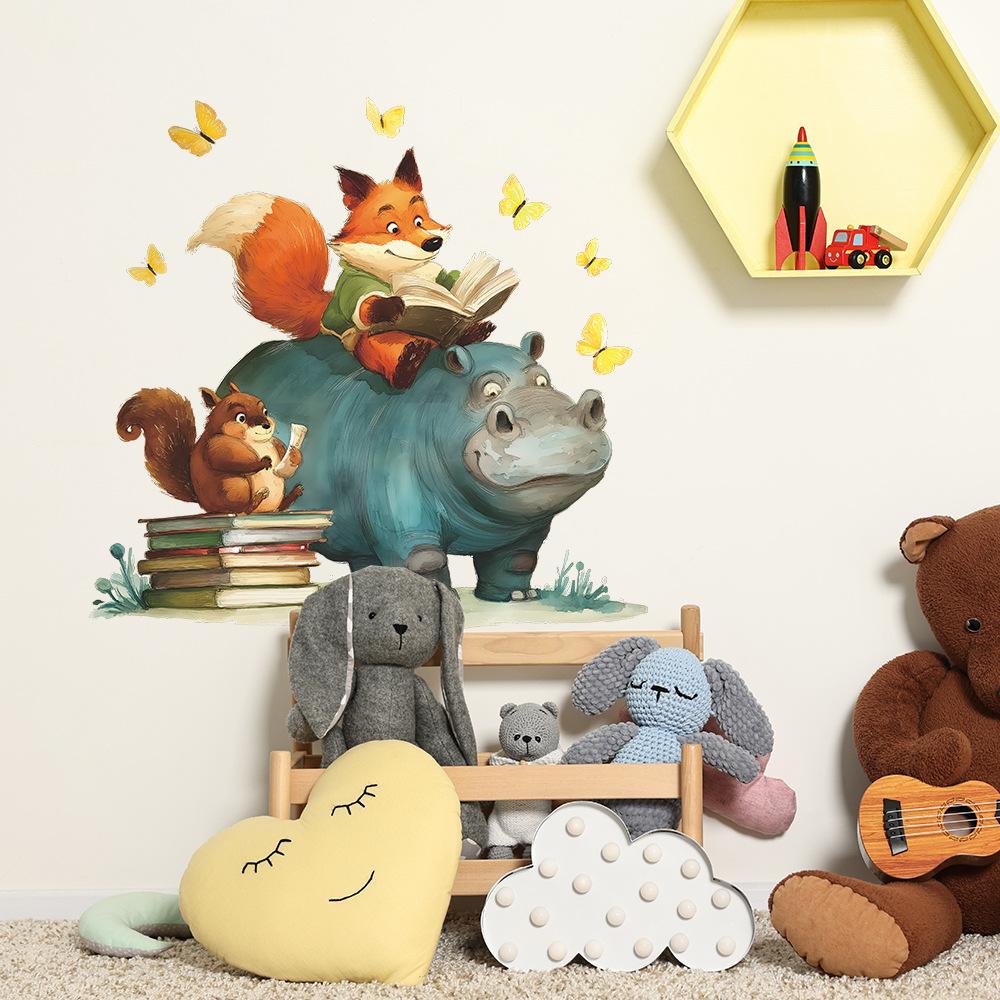 Animais Fofos Lendo, Decoração e Embelezamento de Quarto Infantil Doméstico Adesivos de Parede