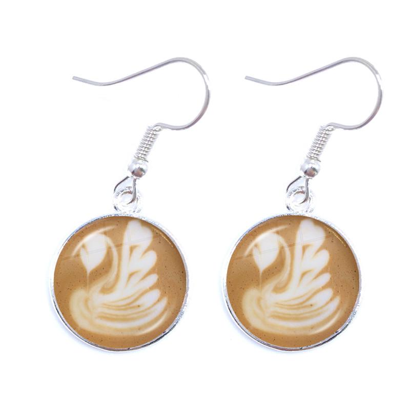 Coffee Latte Carving Love Heart Art Drop Earrings Chocolate Printing Flower Charm Jewelry For Women Gift Wholesale