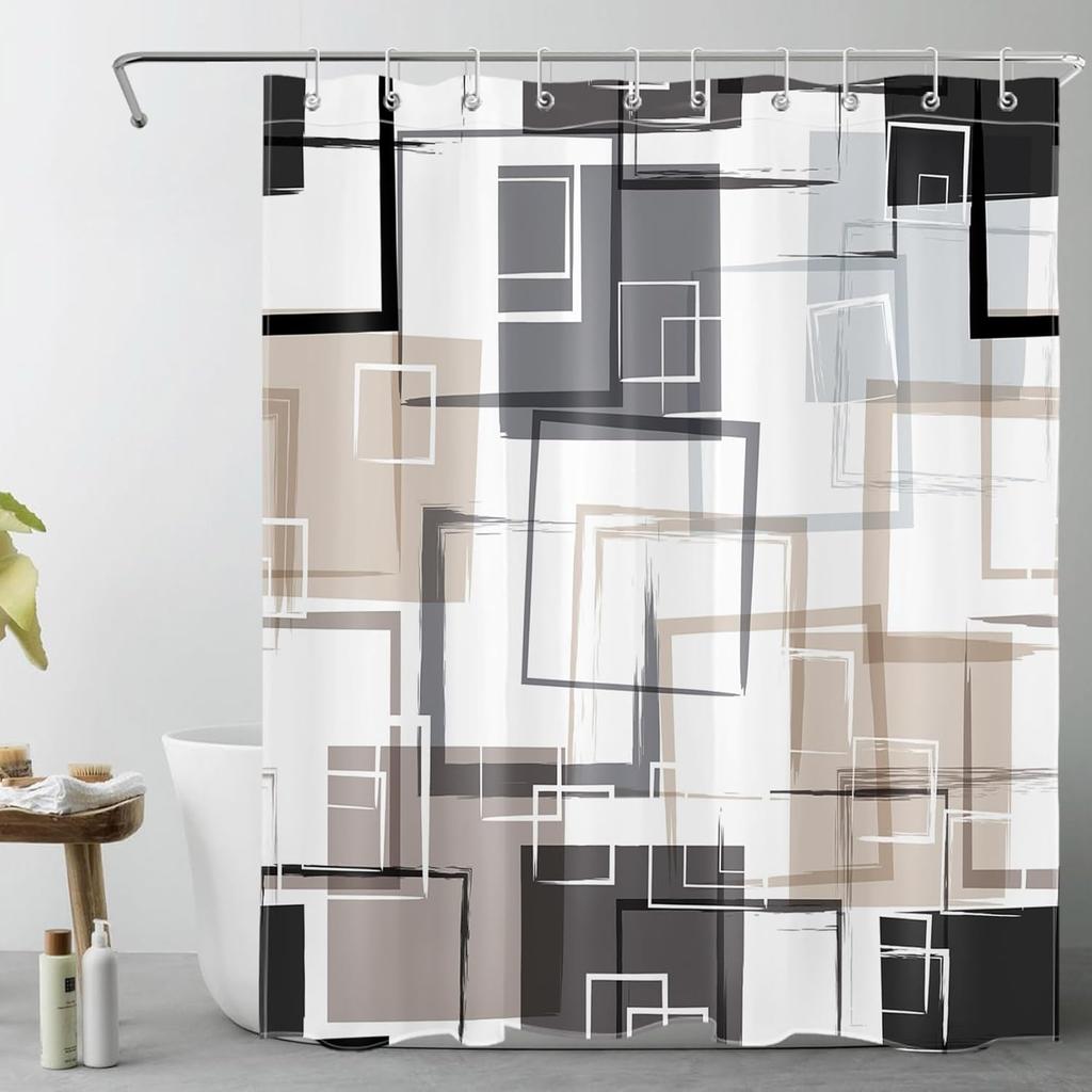 Modern Geometric Shower Curtain Brown Black And White Abstract Geometric Shower Curtain For Bathroom Modern Minimalist Bath