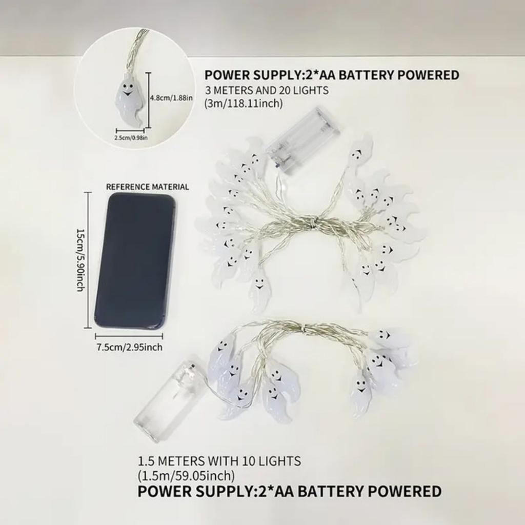 1pc 10/20LED Halloween White Ghost String Lights Battery Powered Spooky Hanging Lights For Home Indoor Bedroom Festival Decor