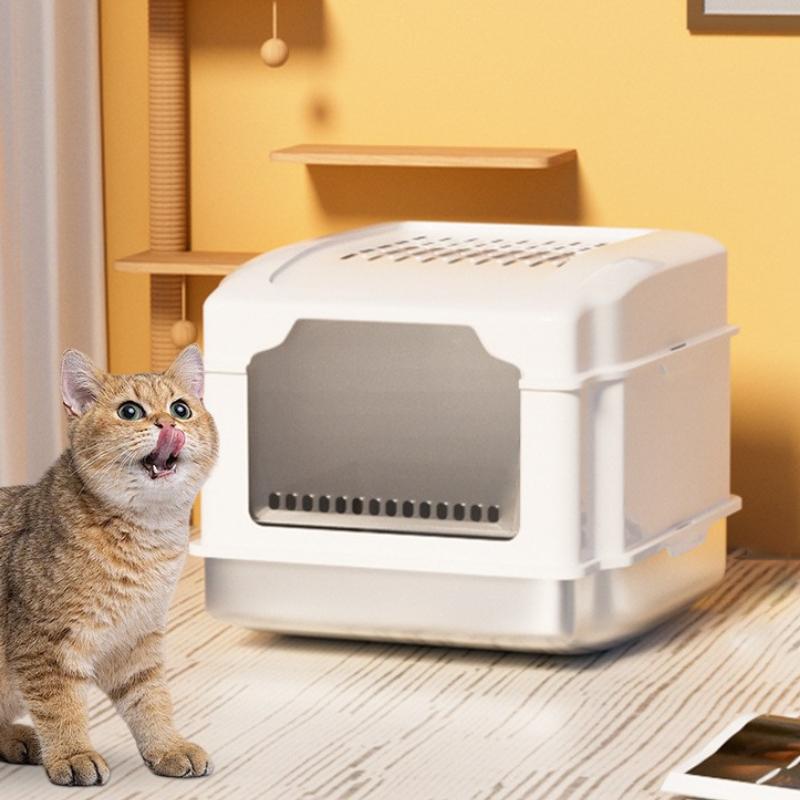 Stainless Steel Cat Litter Box Large Space Fully Enclosed Cat Toilet Big Sealed Odor Proof Cat Bedpans Detachable Pet Supplies