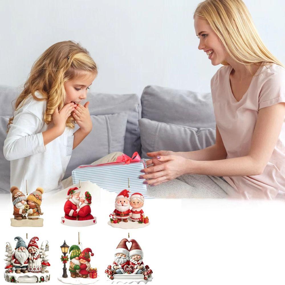 4PCS Acrylic Santa Couple Ornament Growing Old Together Christmas Tree Ornaments Christmas Tree