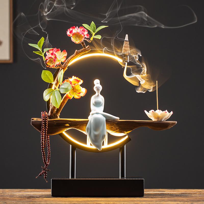 Creative New Chinese-style LED Light Ring Reverse-flow Scented Item, Living Room Entrance Decoration,Zen-themed Handicraft Item