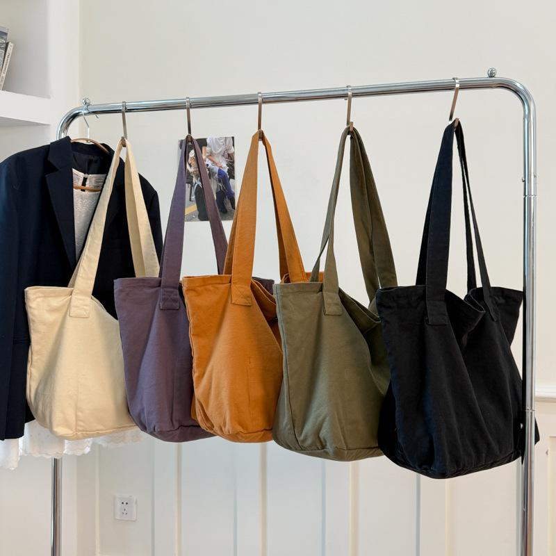 Versatile cotton canvas bag, women's large-capacity tote bag, commuting to work, simple leisure, college student class shoulder bag
