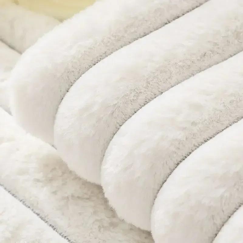 Solid Sofa Towel Rabbit Plush Warm Thicken Soft Cushion L Sofas Cover Non-slip Couch  Living Room Winter Mat Slipcovers