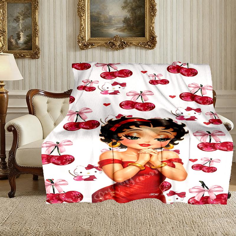 1pc Comfortable Home Print Throw Blanket, Betty Boop Blanket For Bed and Sofa Use, Special Present For Family