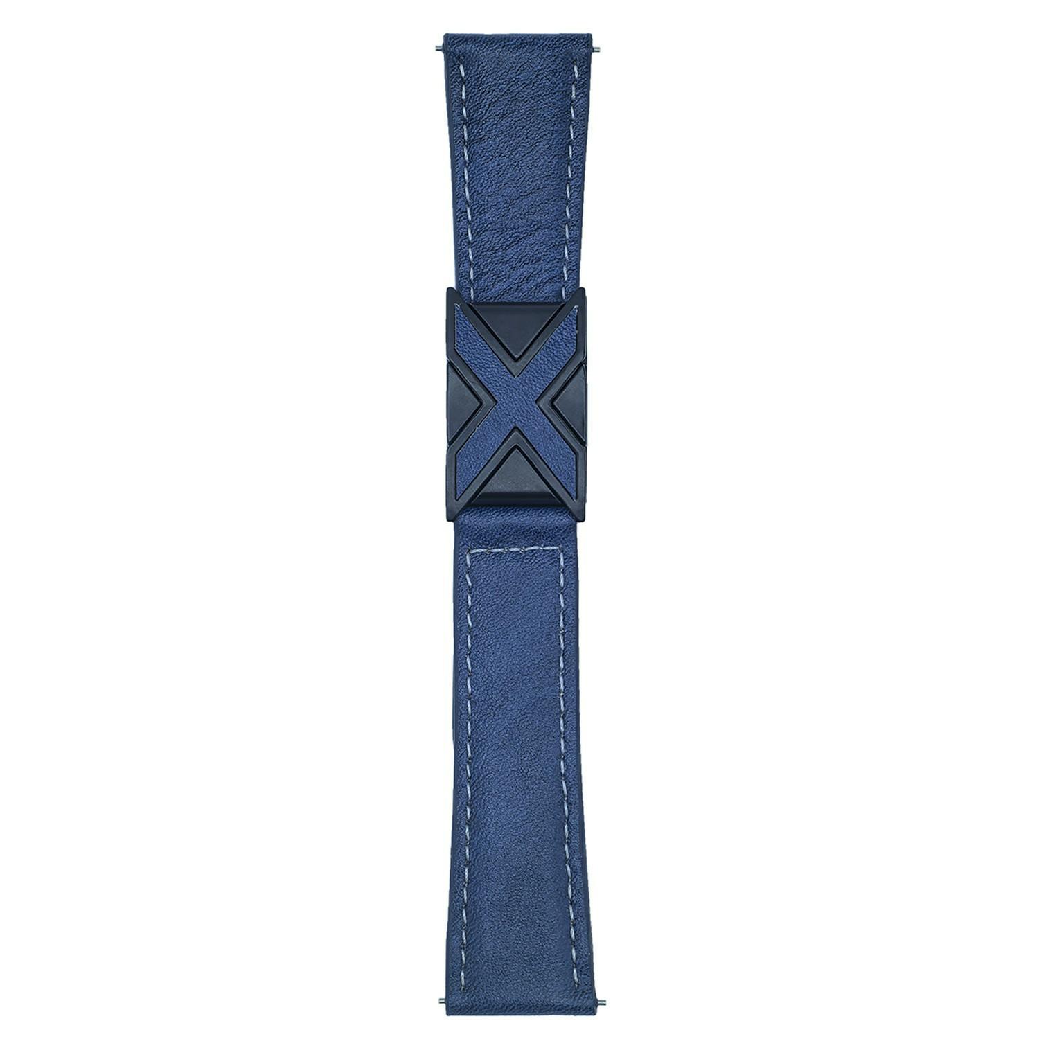 

Genuine Leather Watch Band For Samsung Galaxy Watch7/Watch6 Universal 20mm Strap with Magnetic Clasp X-Buckle Dark Blue