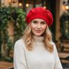 Flower Embroidery Women Beret Button Design Thick Material Woolen Hat Ear Protection Keep Warm Octagonal Hat Outdoor Activities