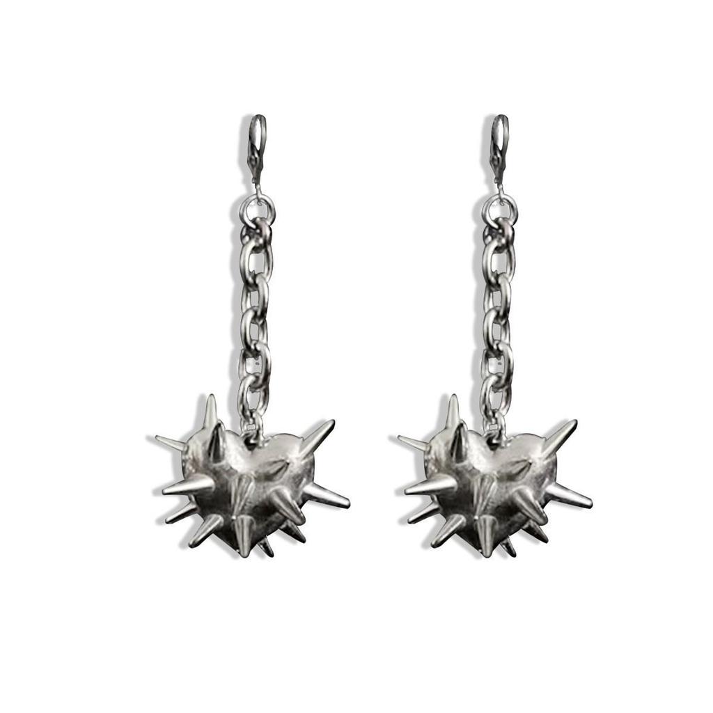 Dark Gothic Spike Heart Chain Earrings - European/American Cold Style