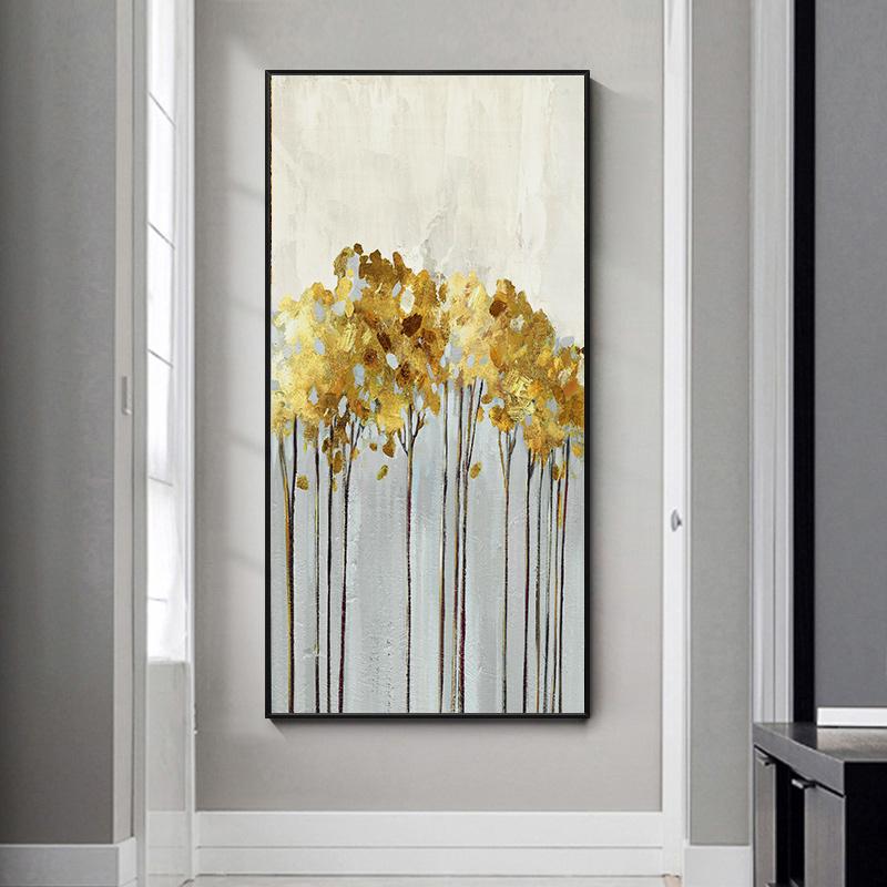 AHPAINTING Pictură pe pânză Artă de perete Nordic Frunze de aur Copaci Poster Cuadros Poza de perete pentru Living Room Decor fără cadru