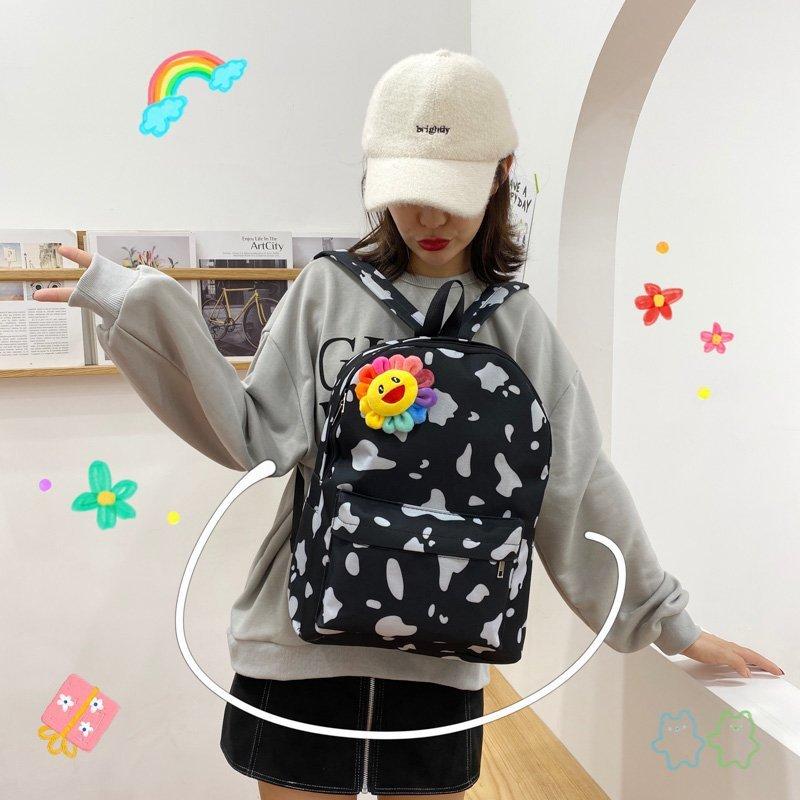 

Рюкзак женский Маленький свежий стиль Корова Милый мультяшный Университет Старшеклассник Школьная сумка чёрный