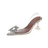 Spring and summer new pointed toe with sunflower high heels transparent crystal shoes thick heel wine glass and sandals women