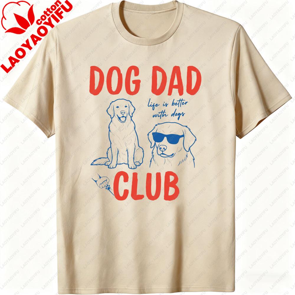 Dog Dad Club Shirt Golden Retriever Art Artsy Dog Lover Gift Modern Dog Dad Men Summer High Quality Cotton Graphic Print Tees