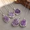 Natural Amethyst Necklace With Silver Plated Edges For Boho Style Jewelry Gift