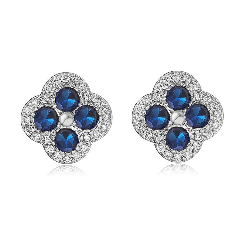 18K Golden Plated Inlaid CZ Stone Flower Shape Stud Earrings Sparkling Multi-colour 4-Leaf Flower Earrings Romantic Jewelry