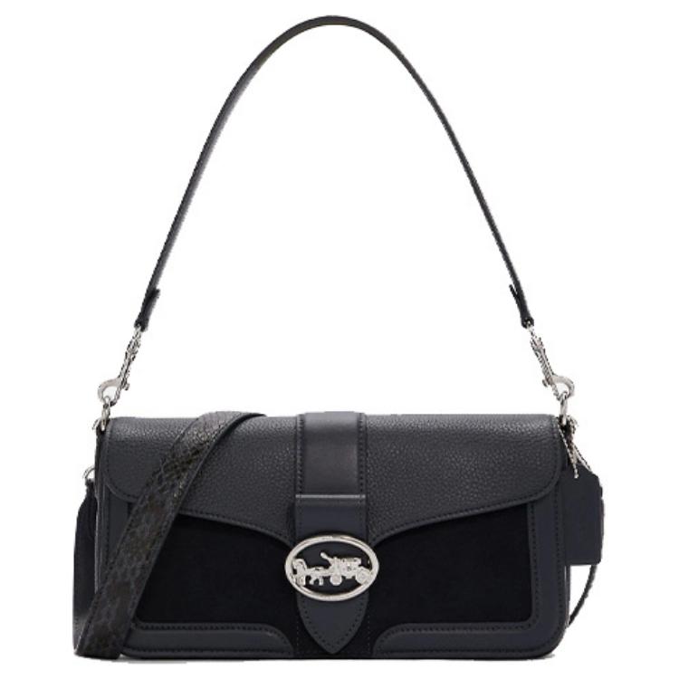 

New COACH Georgie Litchi Grain Leather Shoulder Bag, Crossbody Bag Tubas Women s Midnight Blue C6433-SVF23 27.4*7.1*14.0CM