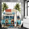 Summer Beach Ocean Blue Campervan Surfboard Shower Curtain, Bathroom Decorative Shower Curtain, Waterproof Shower Curtain with H