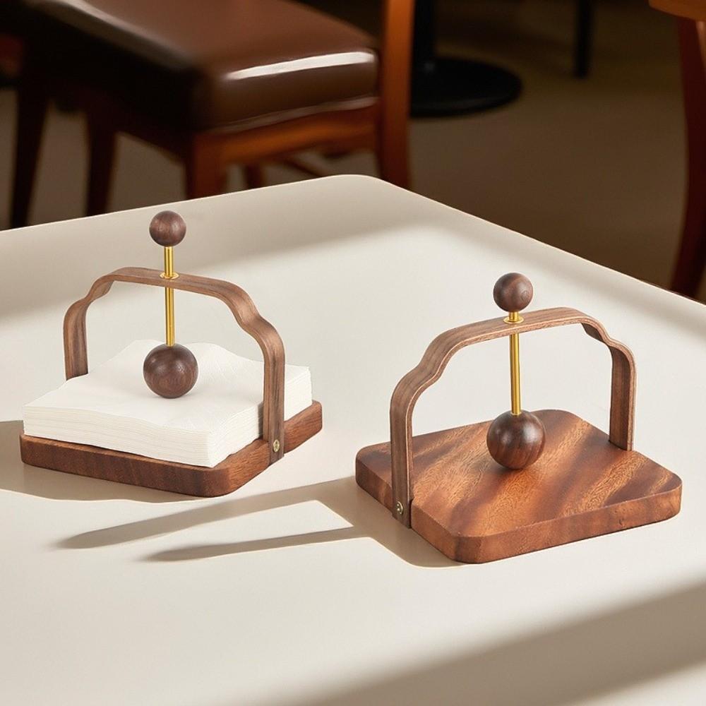 Napkin Stand Retro Walnut Wood Napkin Holder Square Decorative Tabletop Tissue Holder Chinese Style Napkin Dispenser Restaurant