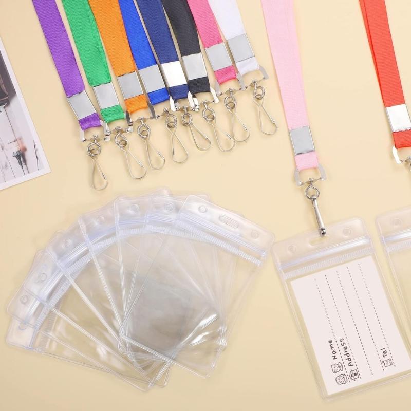 Set of 4 Clear Badge Card Holder and Neck Lanyard Vertical Card Holder Water Resistant Name Badge Holder with Lanyard