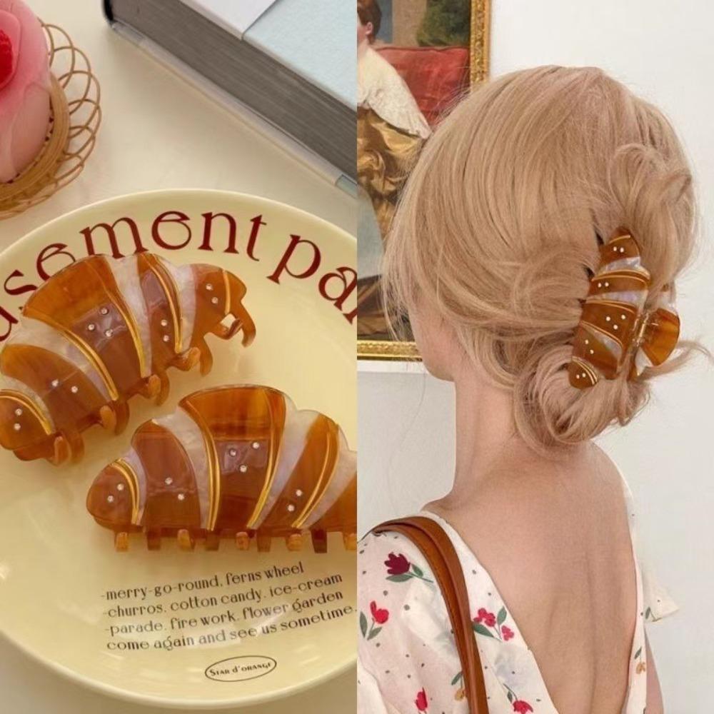 Coffee Funny Croissant Hair Claw Korean Style Shark Clip Kawaii Diamond Crab Clip  Girls
