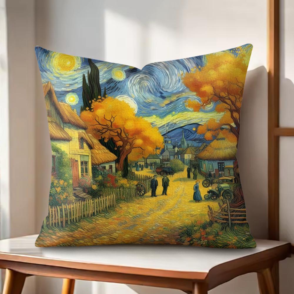 VanGogh oil paintings Cushion Cover Natural Linen Organic Fabric DoubleSided Printing Couch Pillow Covers Home Decor Gift