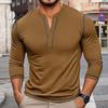 Mens Vintage Color Block Long Sleeve Crew Neck Henley T Shirt Casual Top