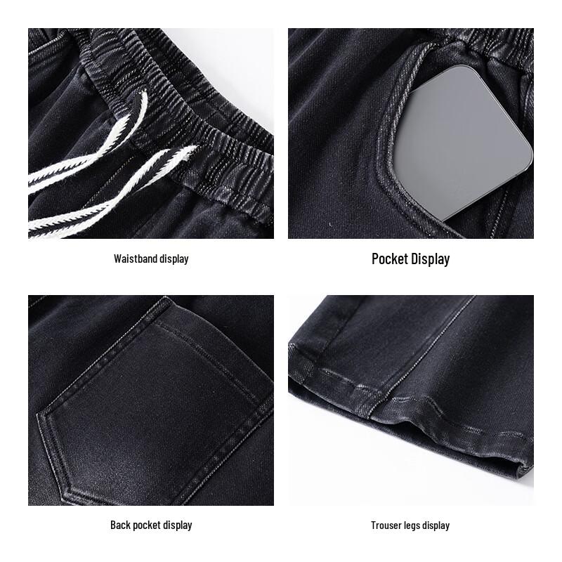 Romon Men's Loose-Fit Wide-Leg Denim Cargo Pants