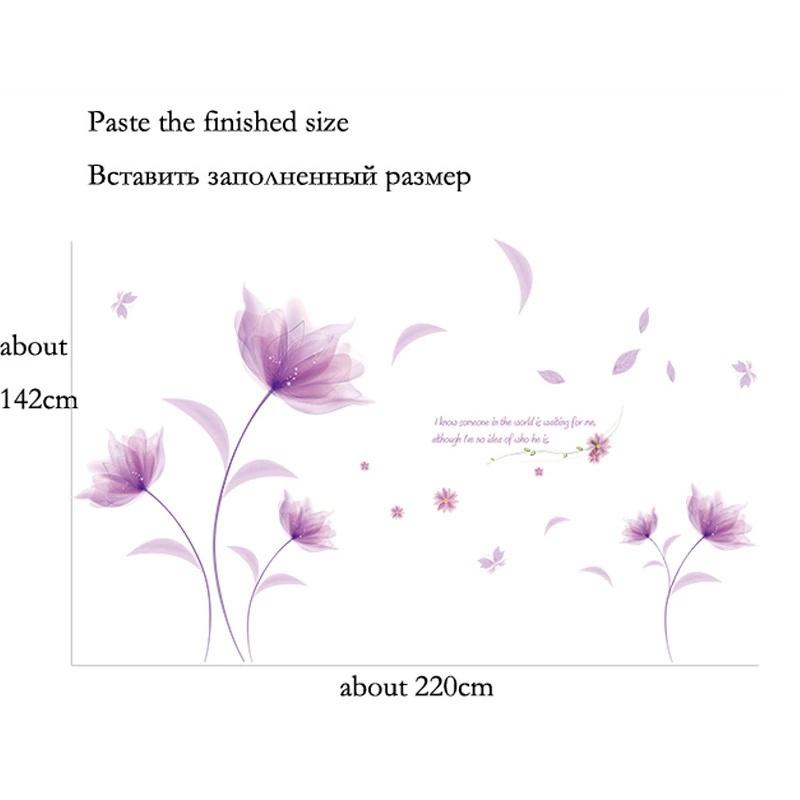 Romantic Purple Flowers Wall Sticker Love Living Room Bedroom for Home Decor Art Decals Background Stickers Wallpaper Decoration