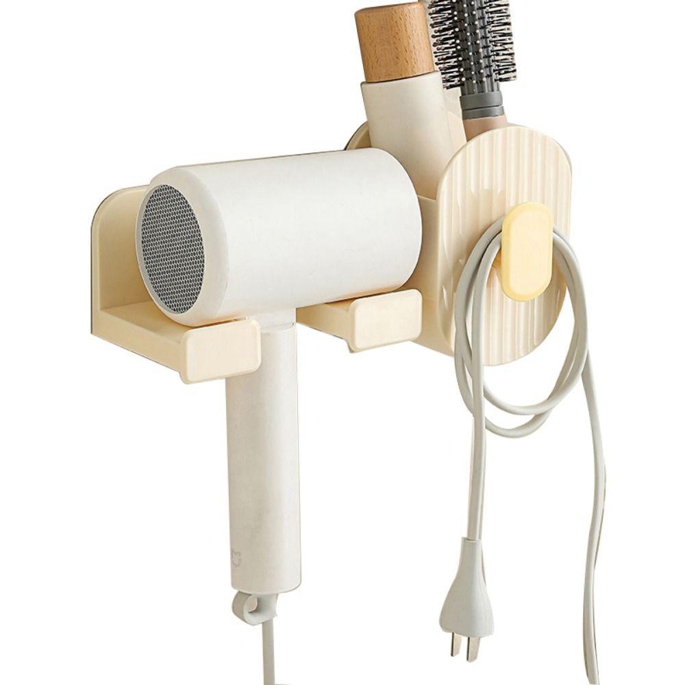 

Пластиковый держатель для фена, самоклеящийся, без пробивки, держатель для фена, настенная полка с ящиком для хранения, подставка для фена бежевый
