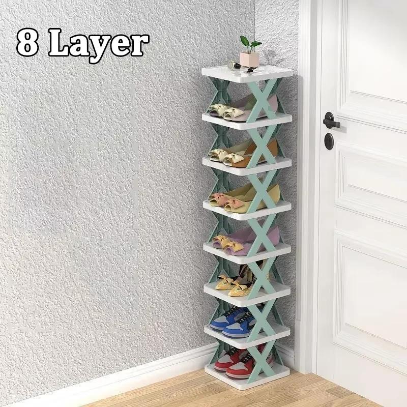 A simple shoe rack at the door, a household space-saving shoe storage wonder - a plastic narrow shoe cabinet