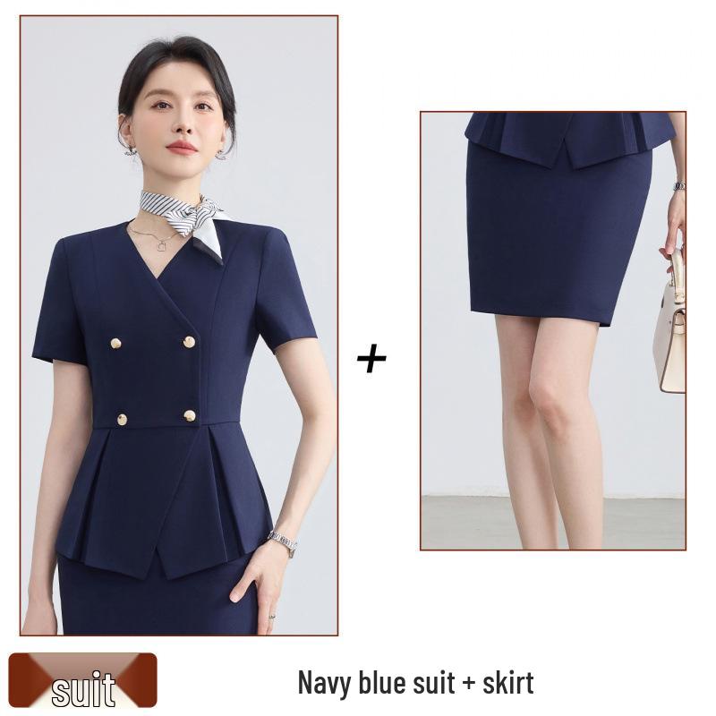 Women's Summer Short-Sleeved Suit: 2026 Professional Wear for Hosts/MCs, Beauty Salon Uniform