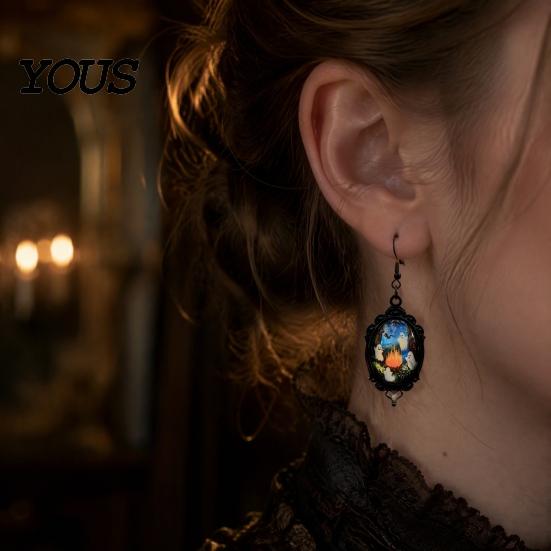 Dark Academia Accessories Gothic Ghost Earrings, Vintage Style Matte Black Alloy Dangle Halloween Earrings for Women Decorative Jewelry Daily