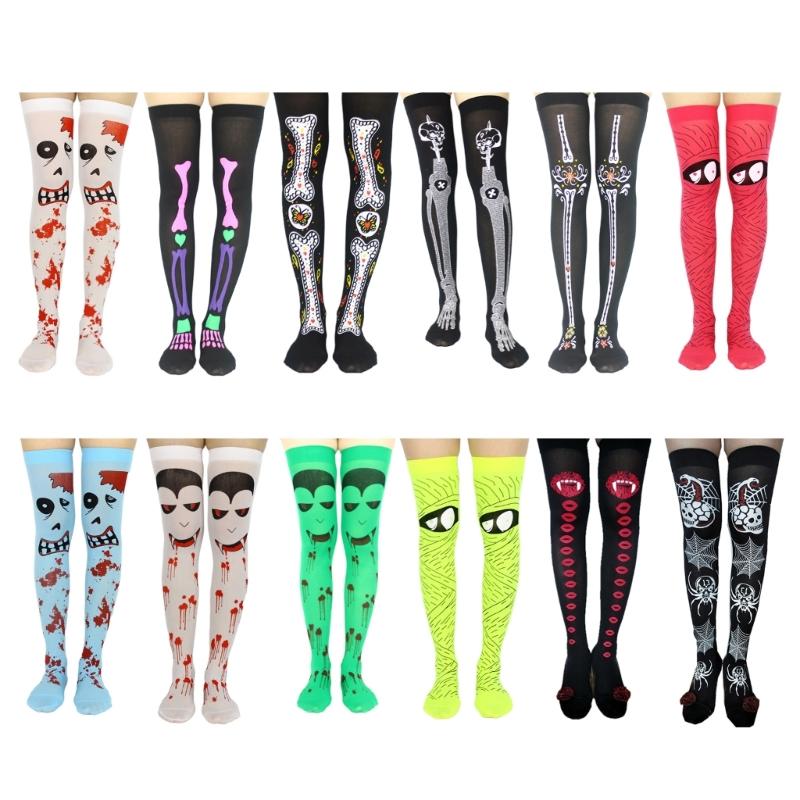 Women Halloween Party Stockings Lolita Printing Witch Cosplay Funny Cartoon Costume Long Socks Accessories Props