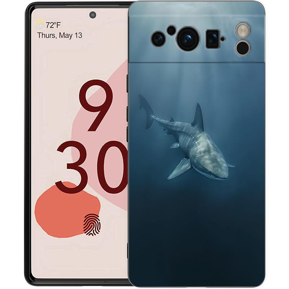 Luxury TPU Phone Case For Google Pixel 9 8 8A 7 7A 6 Pro XL 6A 5G Ocean Whale Shark Swimming Black Soft Back Cover