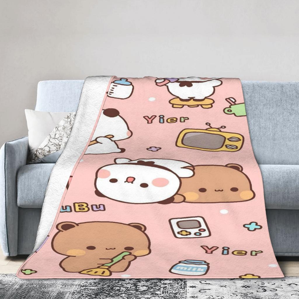 Bubu Dudu Süßer Cartoon-Bär Charakter Warme Weiche Decke Kawaii Panda Plüsch Überwurfdecke Schlafzimmer Flanell Bettüberwurf Sofabezug