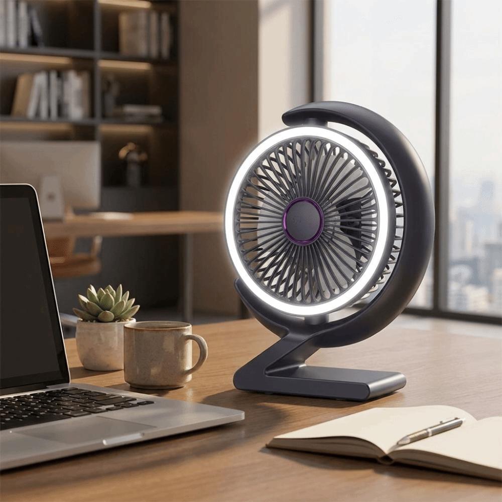 LED Light Personal Air Circulator Crescent Shape Table Cooling Fan Mini Desk Fan  Bedroom Use
