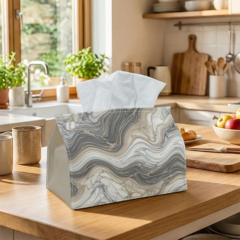 1pc Abstract Liquid Marble Tissue Box - Wavy Grey White Fluid Art Napkin Holder, Suitable for Rolls/Facial Tissues/Single Sheets, Multifunctional Stor