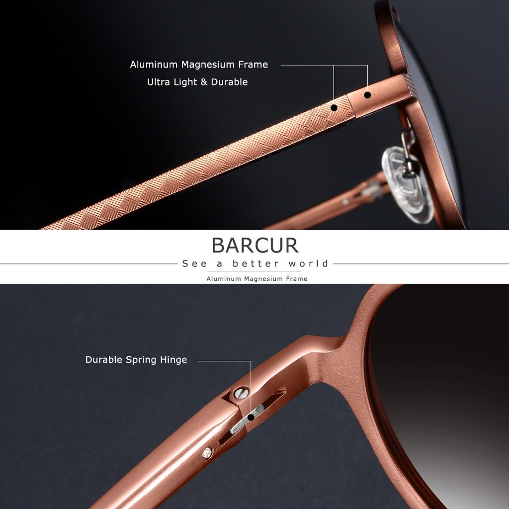 Gafas de Sol Polarizadas BARCUR de Lujo Vintage Exquisitas para Mujer con Montura Circular Metálica de Alta Calidad UV400 Gafas de Sol para Hombre