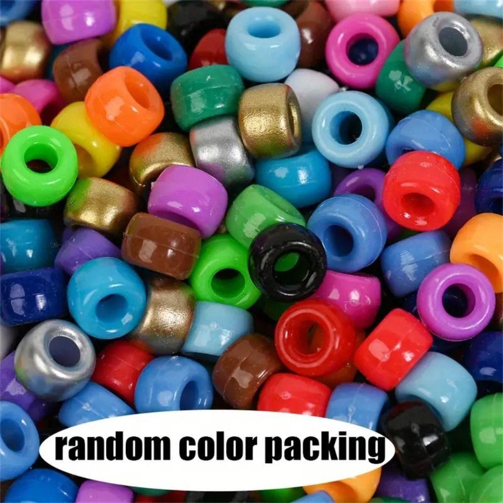 100pcs/set 6x9mm Colorful Pony Beads Set Big Hole Beads Bulk Rainbow Hair Rings DIY