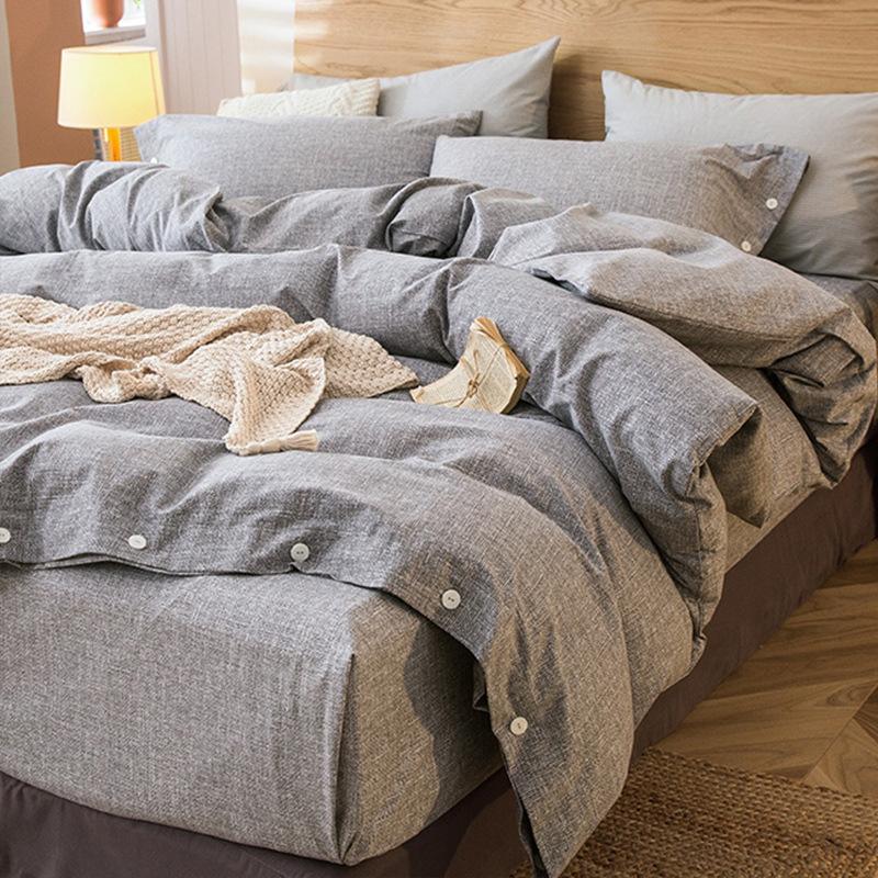 Simple Bed Pure Cotton Polished Four-Piece Cotton Quilt Cover Thickened Warm Bed Sheet 1.8M Double Bed