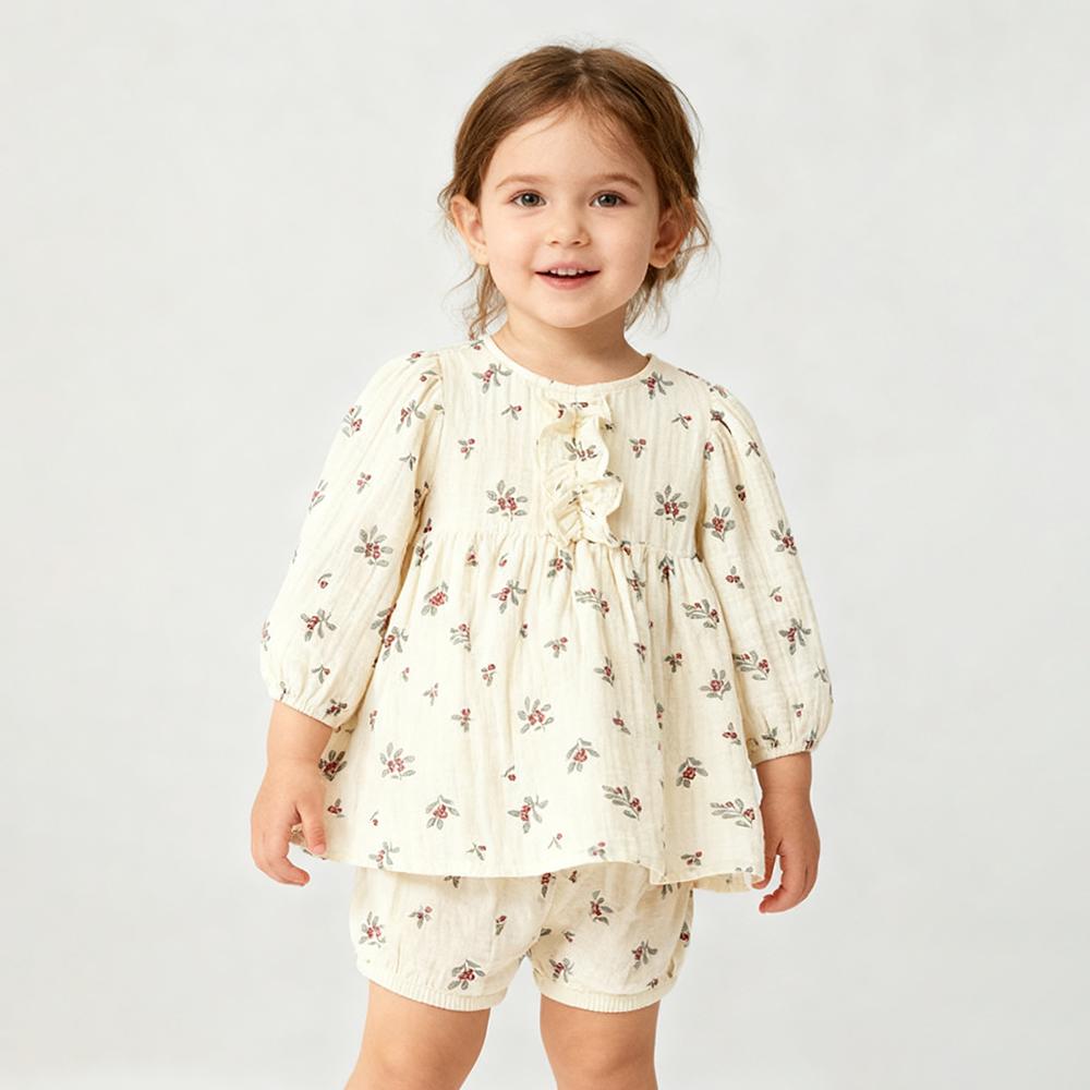 Carino Set Estivo per Bambina in Cotone Biologico Blusa + Pantaloncini Abbigliamento per Bambina Piccola