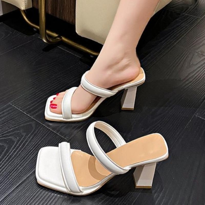 Fashionable One-piece Slippers for Women In Summer, Square Heel High Heels, 2026 New Square Toe Style Cool Slippers