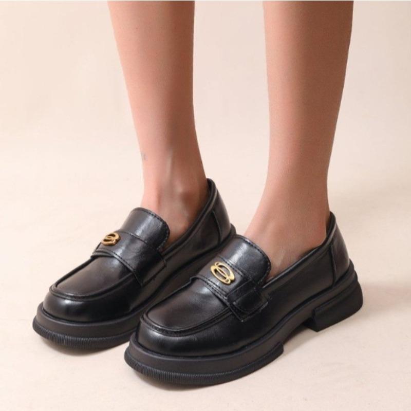 

Новая обувь на толстой подошве Женская осенняя Ретро Британский стиль Маленькие кожаные туфли Толстый каблук Мягкая подошва Одинарная обувь Zapatos Mujer 42 чёрный